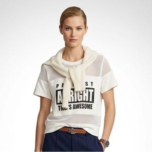 White Graphic Mesh Panel Short Sleeve Crewneck T-Shirt Size Small